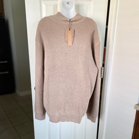 PJ Paul Mock Neck Sweater Wallfle Cable Knit - Picture 2 of 7